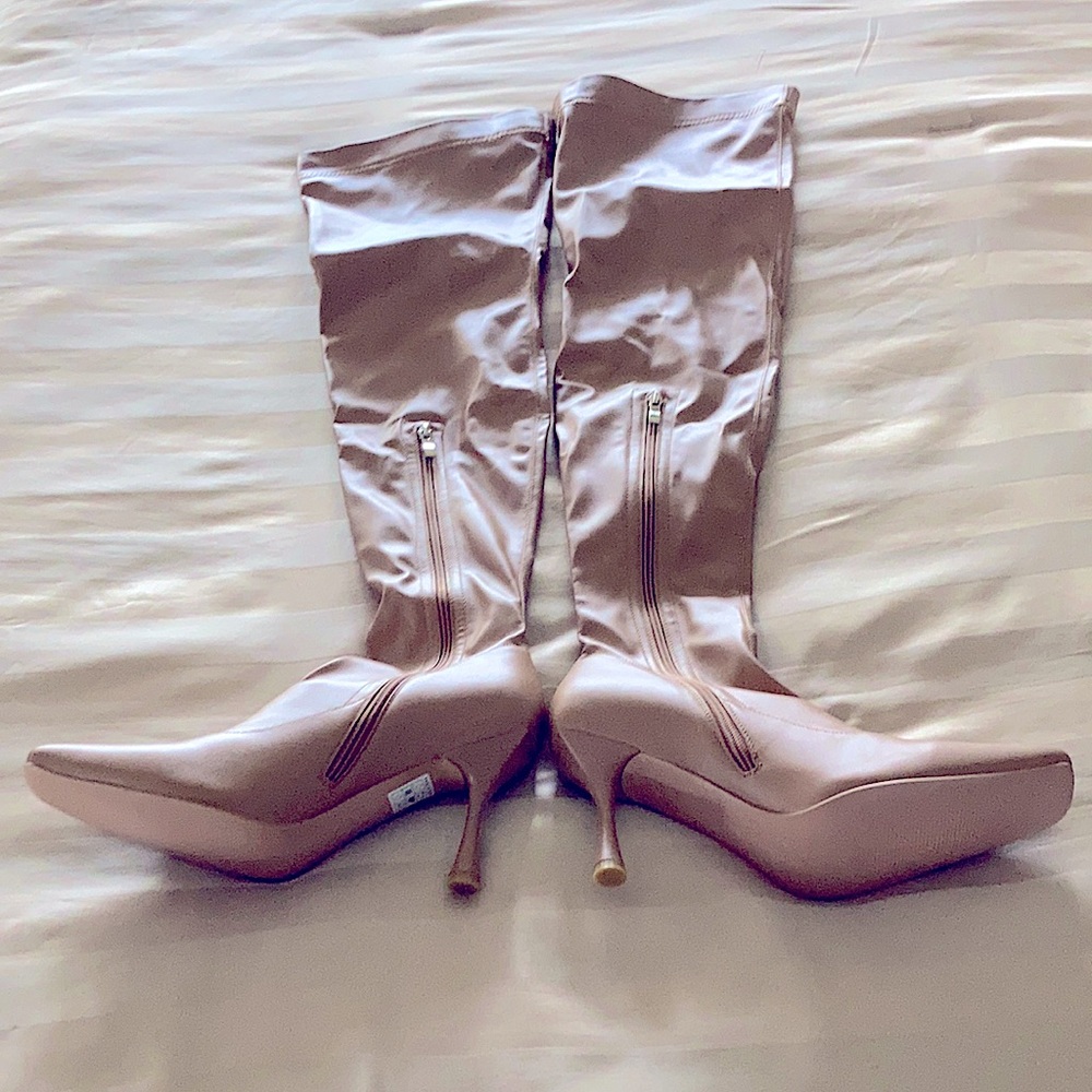 Brand New Over the Knee Camel Color Faux Leather Boots by PLT/PrettyLittleThing
